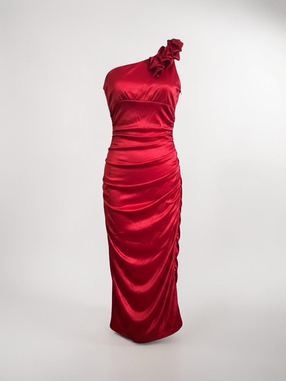 Elegant Red One-Shoulder Dress Medium
